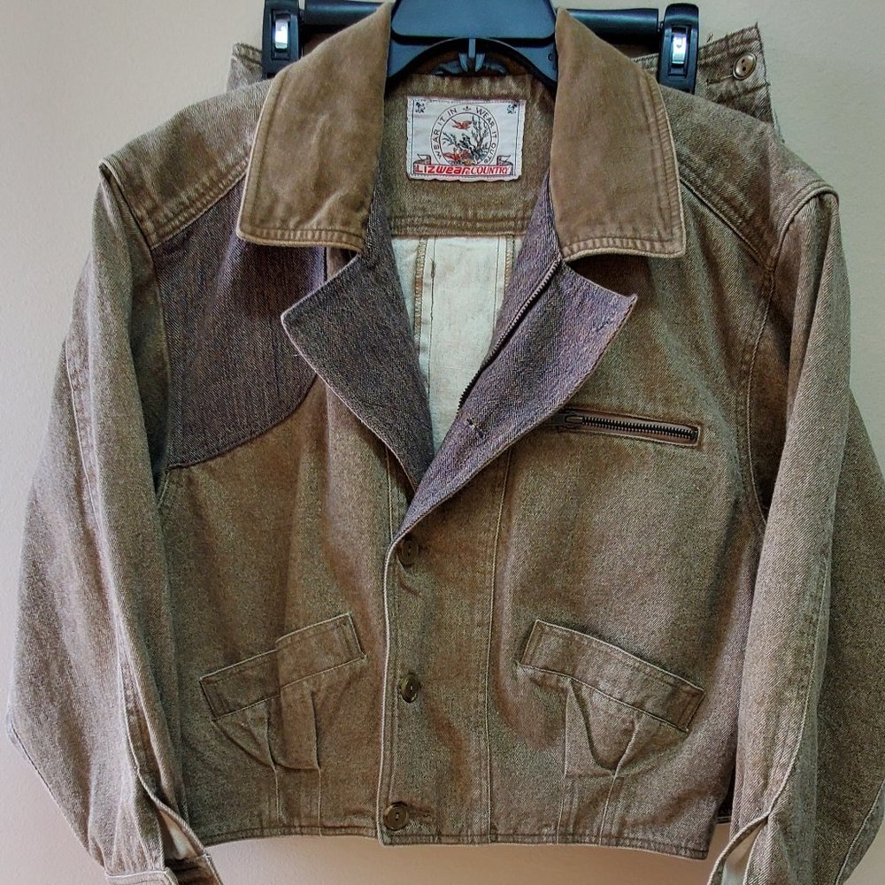 Liz Claiborne VINTAGE Two Piece Brown Denim Jacket and Skirt